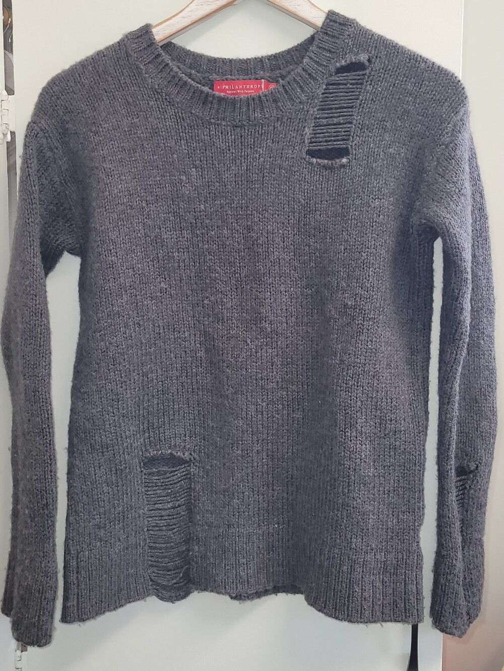 Philanthropy Distressed Charcoal Crewneck Sweater